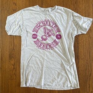 Women’s Gray T‑Shirt with Purple Schrute Farms Logo